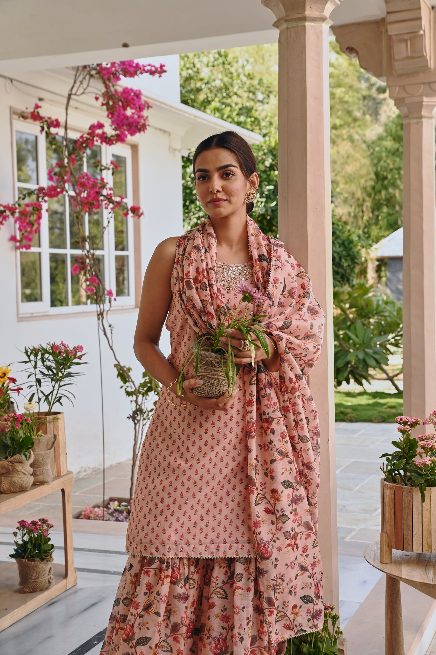 PRINTED CHANDERI SHARARA SET