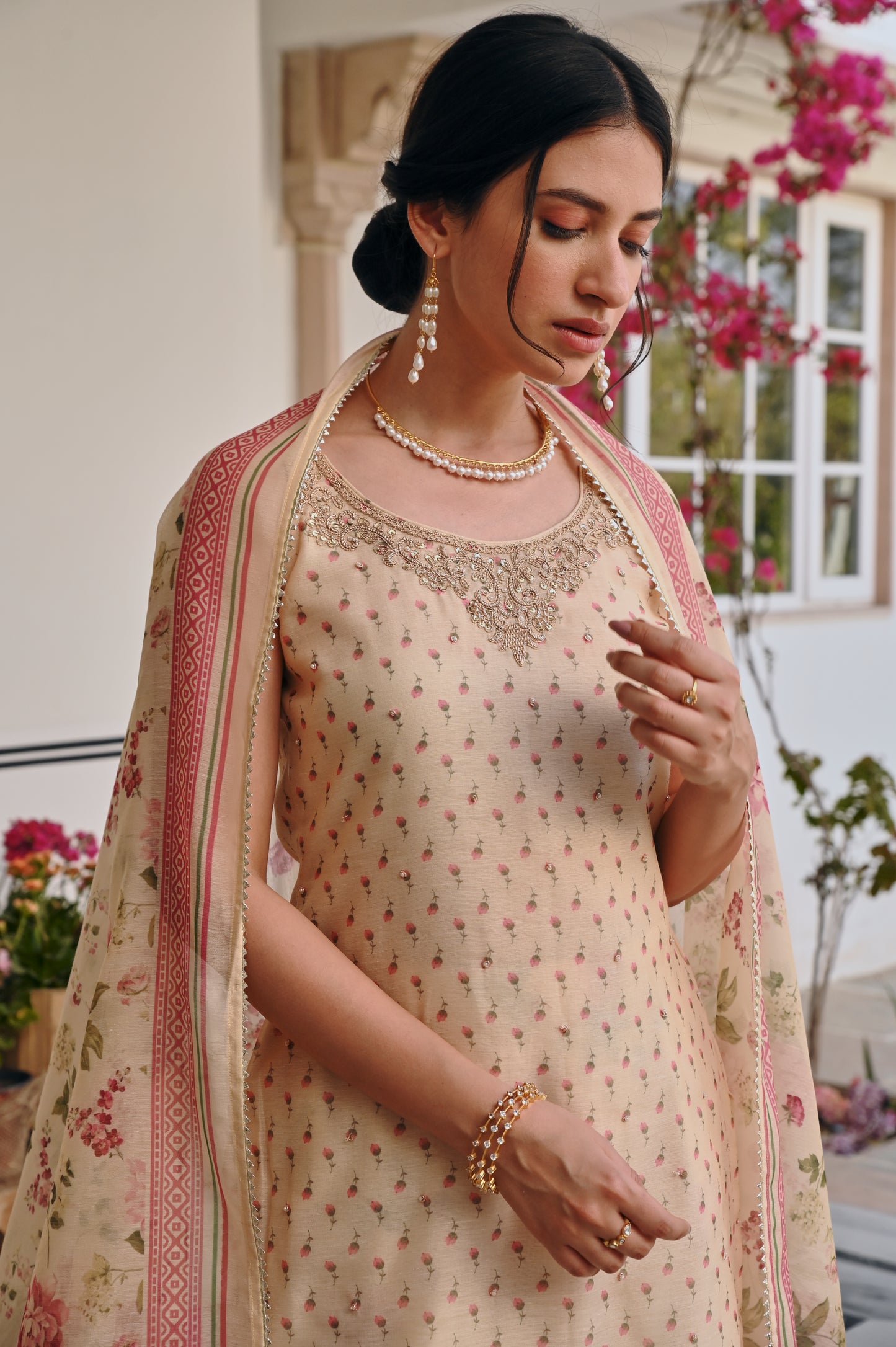 CREAM PRINTED SHARARA SET