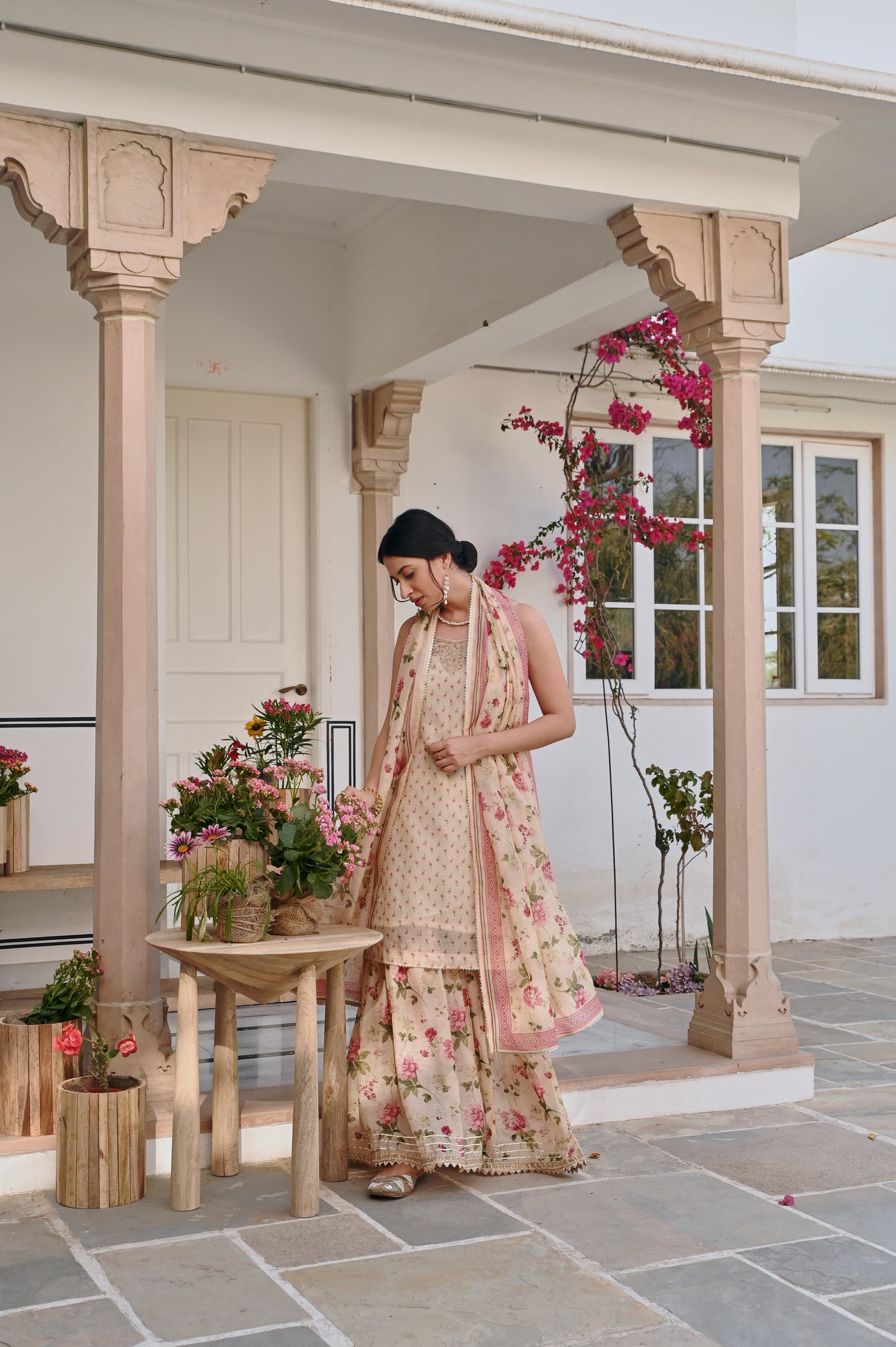 CREAM PRINTED SHARARA SET