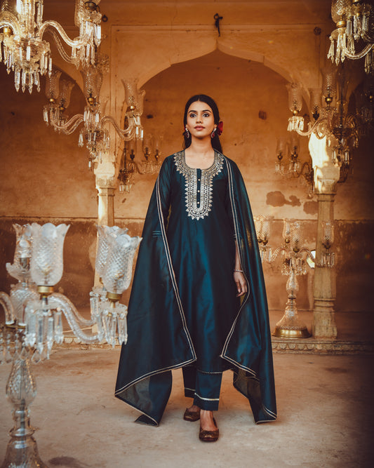 JASHN TEAL BLUE GOTA PATTI KURTA SET