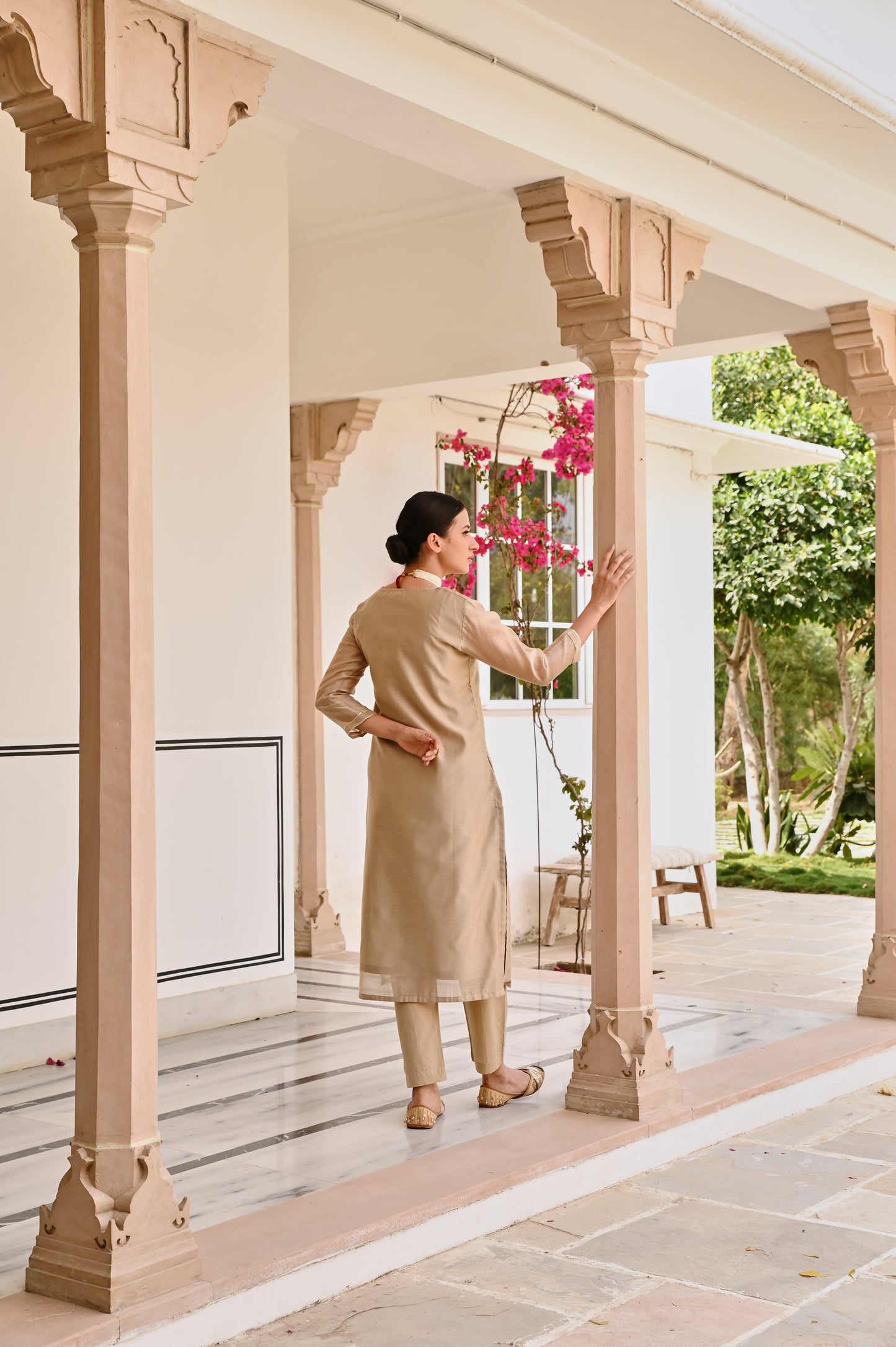 BEIGE CHANDERI GOTA PATTI KURTA SET