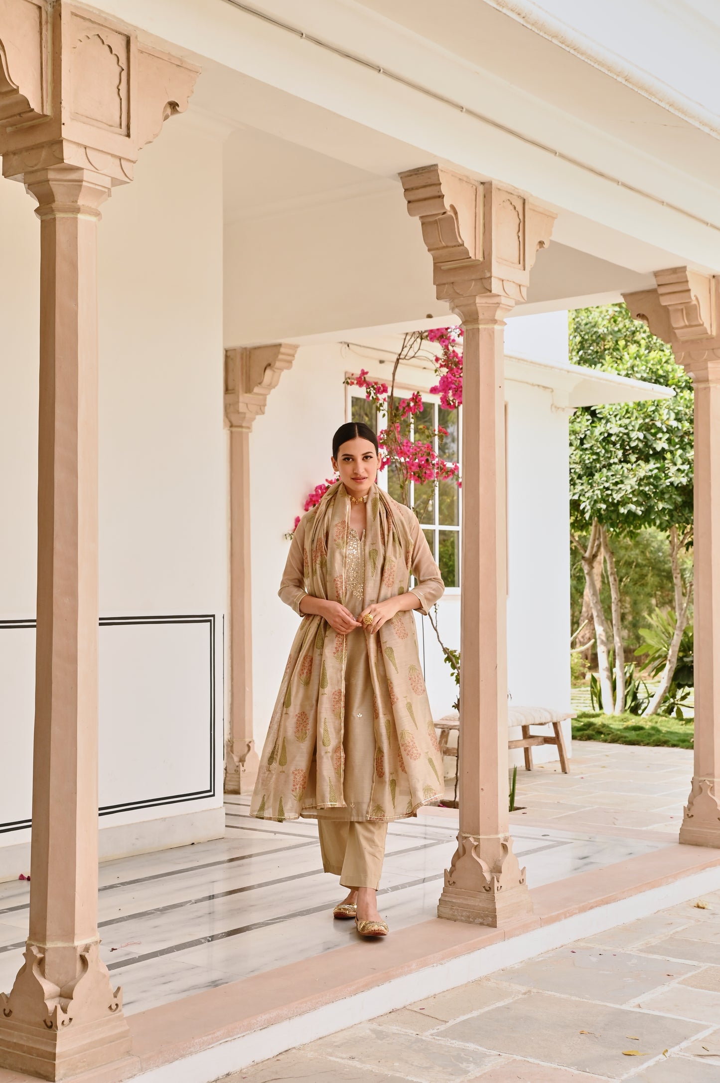 BEIGE CHANDERI GOTA PATTI KURTA SET