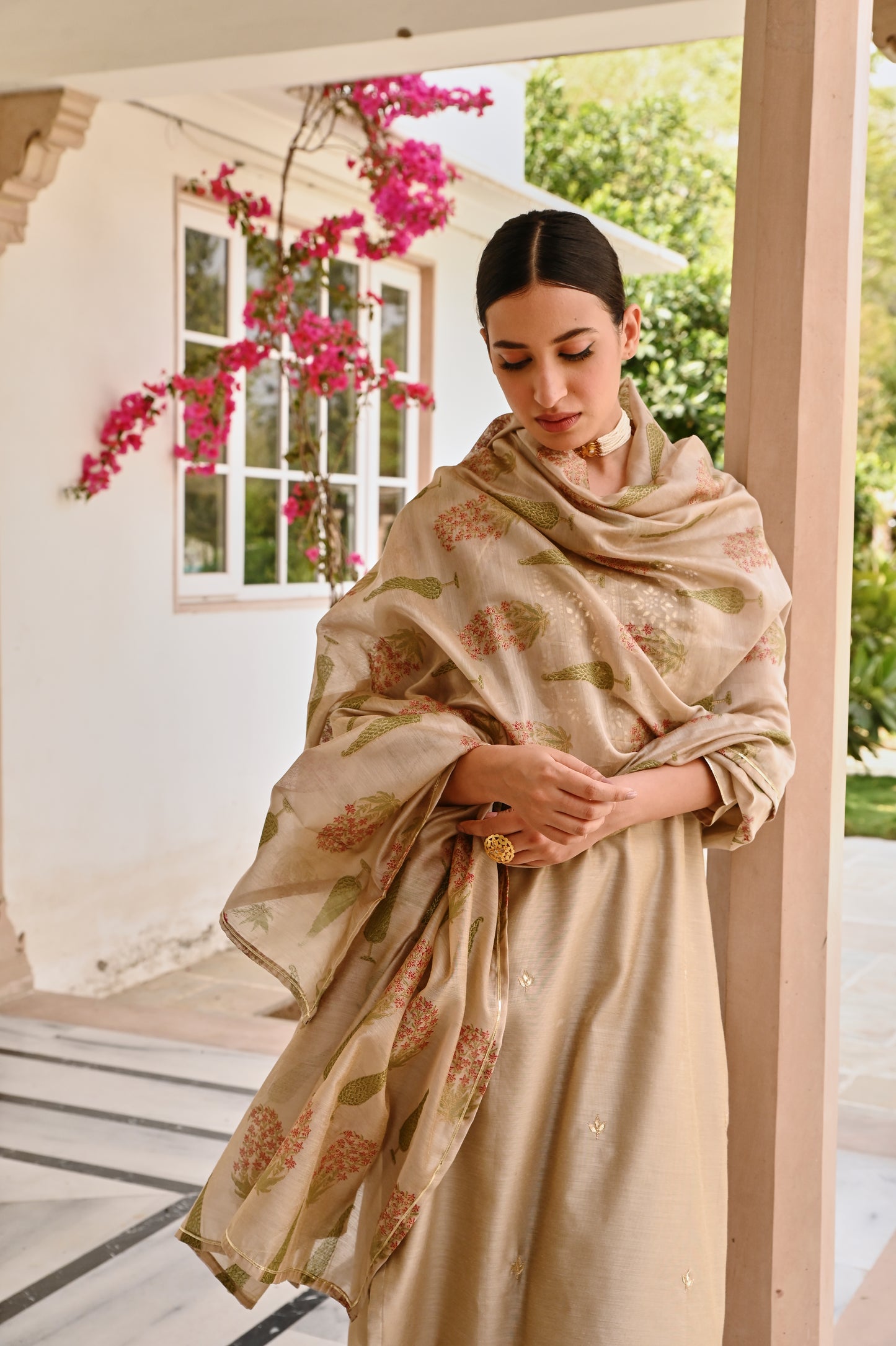BEIGE CHANDERI GOTA PATTI KURTA SET