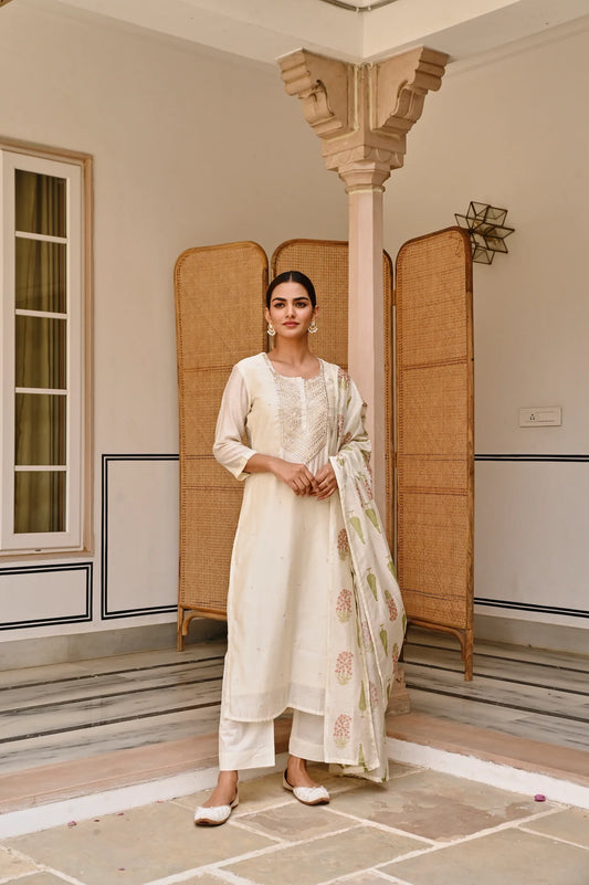 CREAM EMBROIDERED KURTA SET