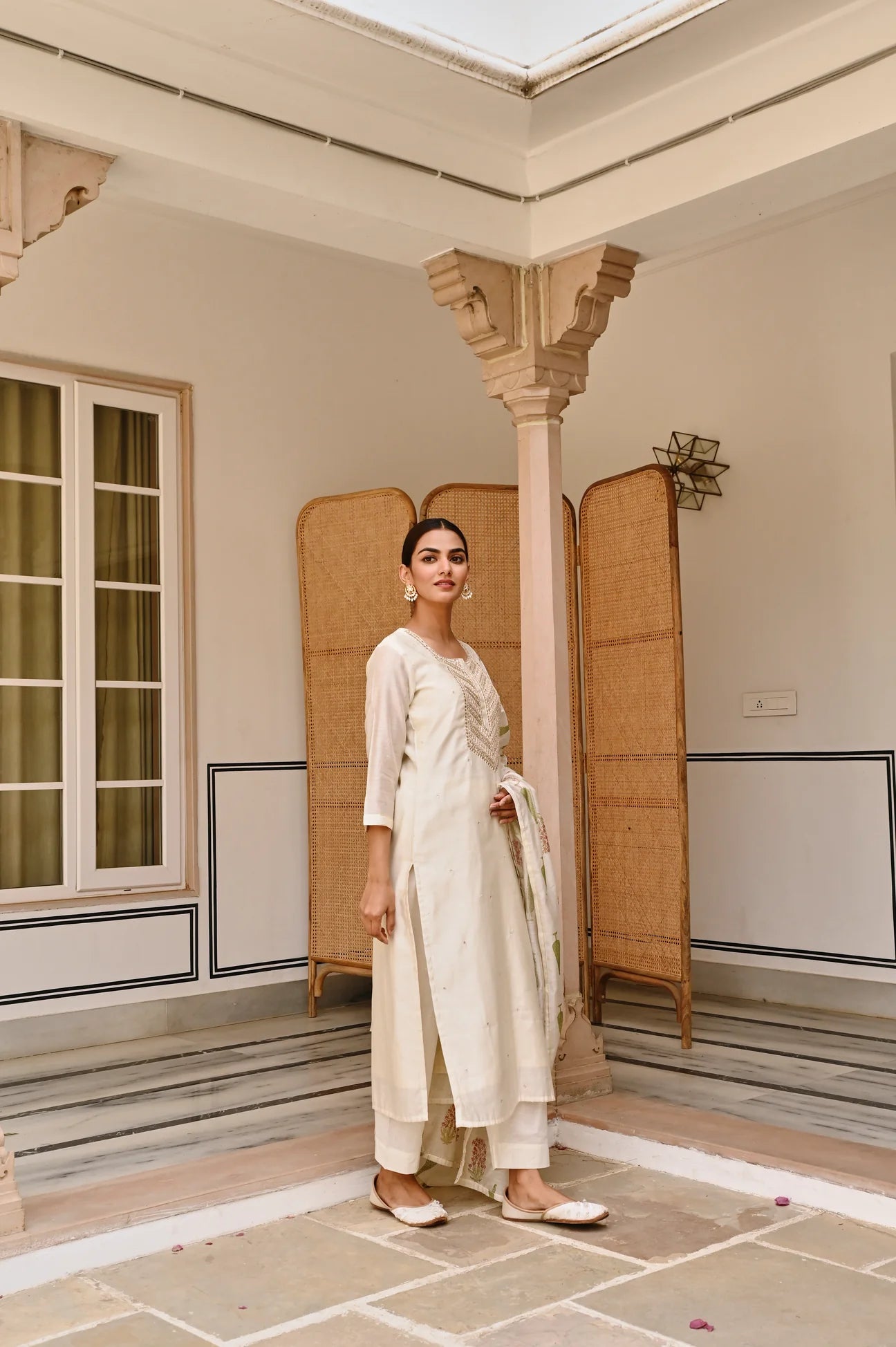 CREAM EMBROIDERED KURTA SET