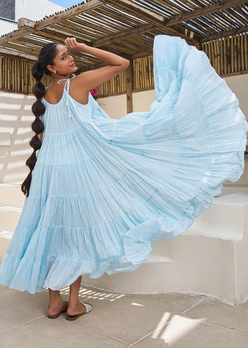 Pastel Blue Multi Tier Maxi Dress