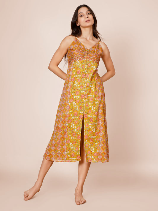 Waist Pleated A-line Dress