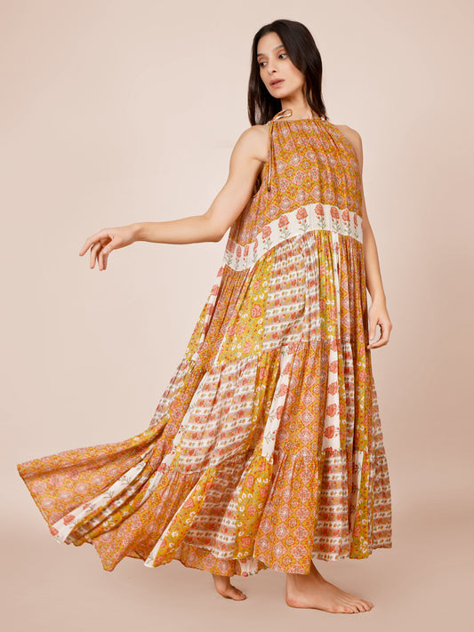 Multi Printed Halter Neck Dress