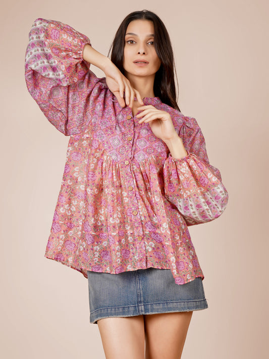 Printed Sleeved Top