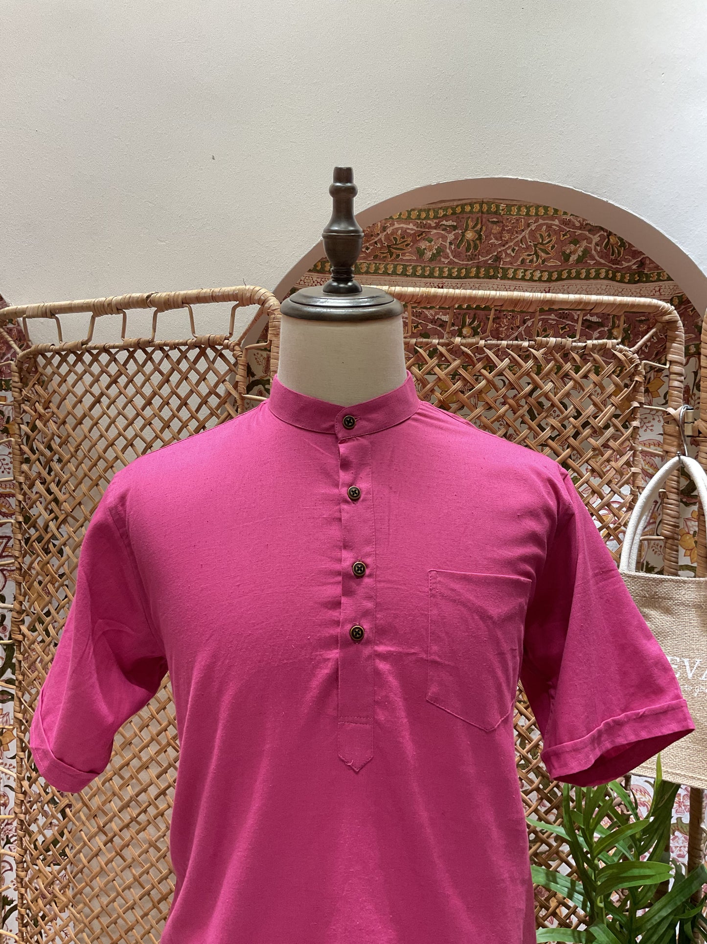 Magenta Kurta with Black Buttons
