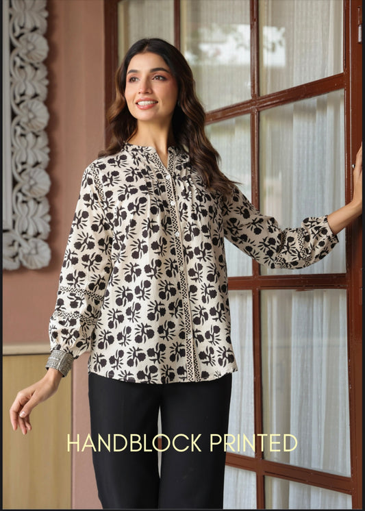 Cream Handblock Cotton Top