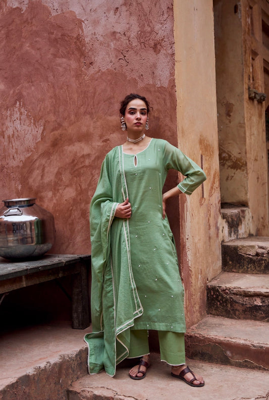 GREEN BEADWORK KOTA DORIA SUIT SET