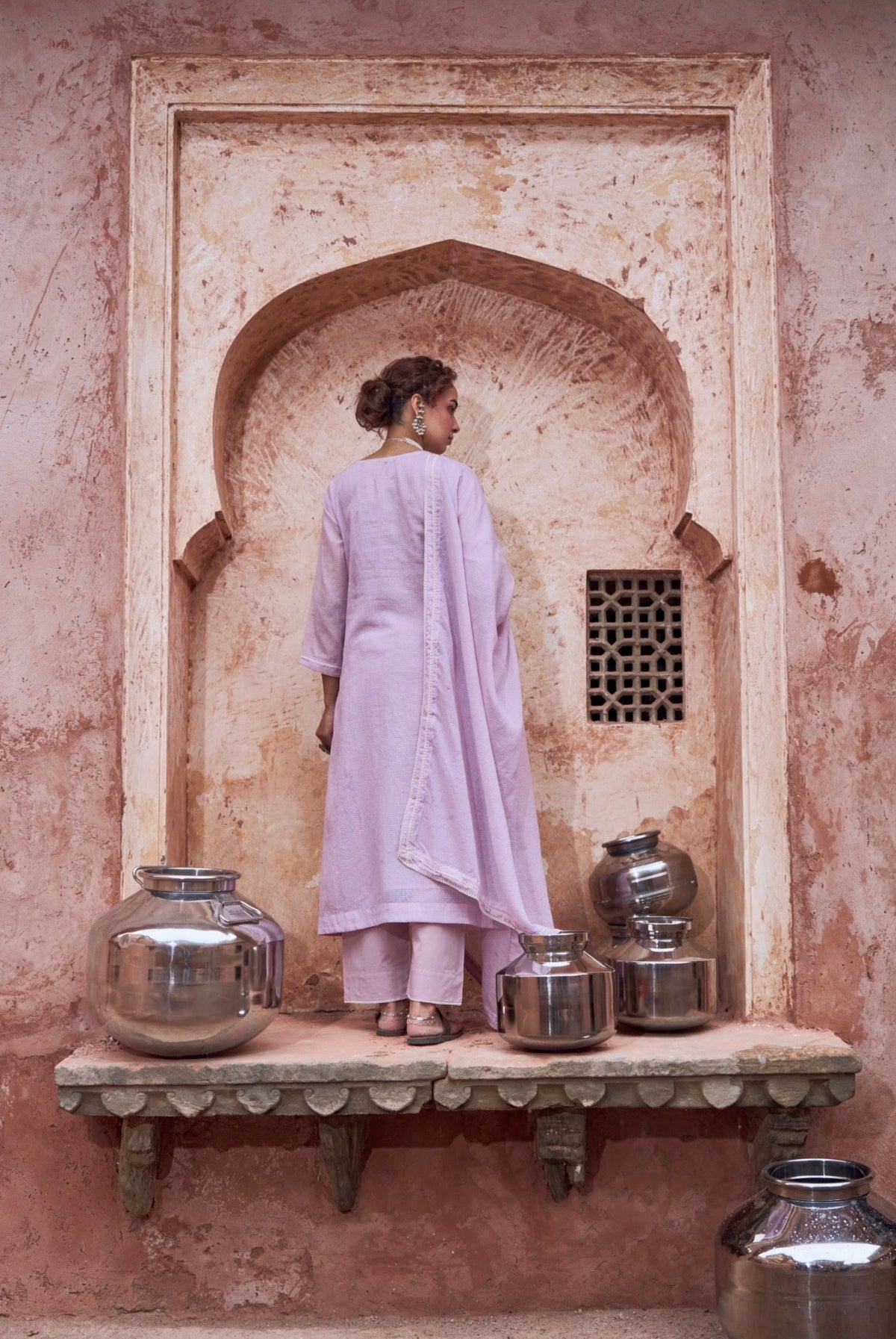 LILAC BEAD WORK SUIT SET IN KOTA DORIA