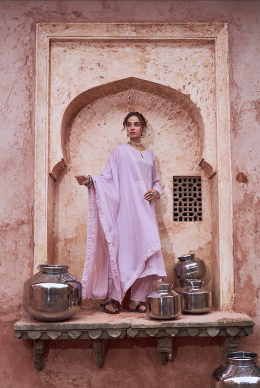 LILAC BEAD WORK SUIT SET IN KOTA DORIA
