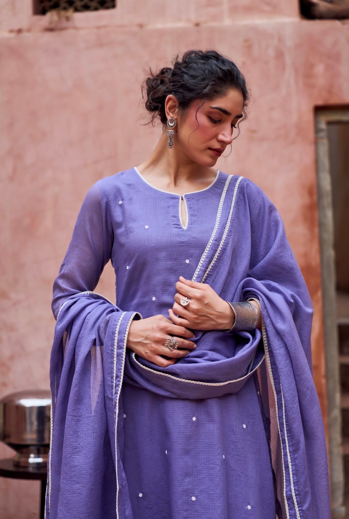 VIOLET KOTA DORIA SUIT SET IN BEAD WORK