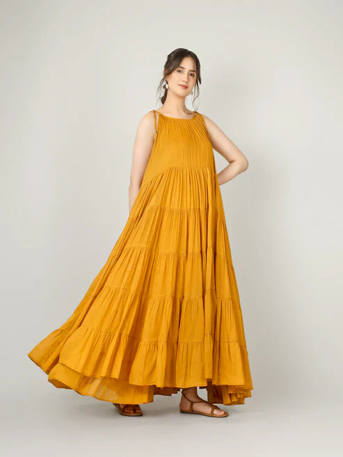 Mustard Multi Tier Maxi Dress