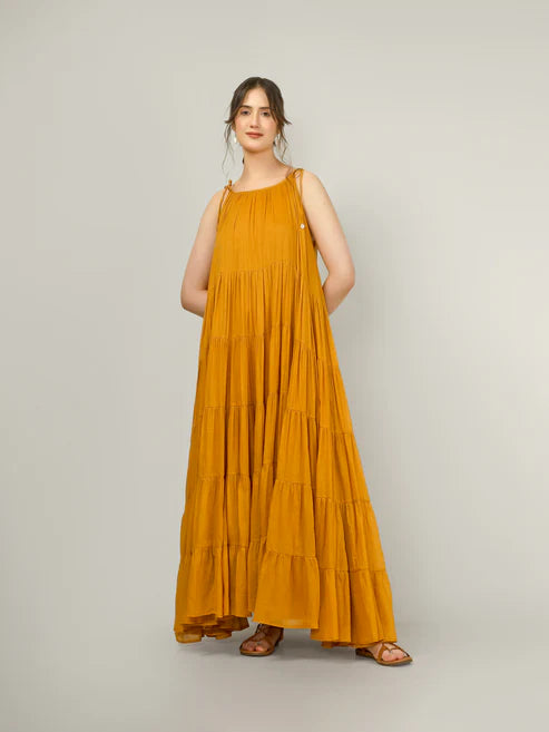 Mustard Multi Tier Maxi Dress