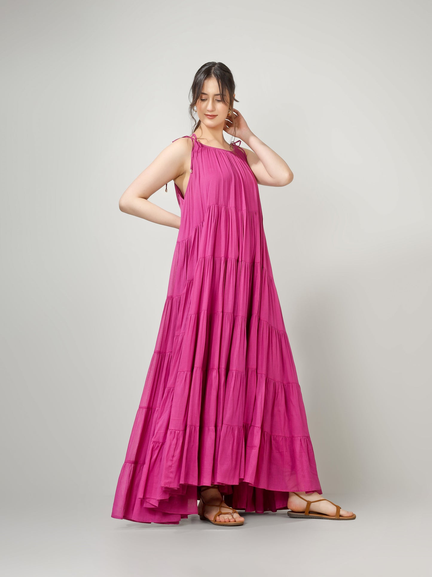 Raspberry Multi Tier Maxi Dress