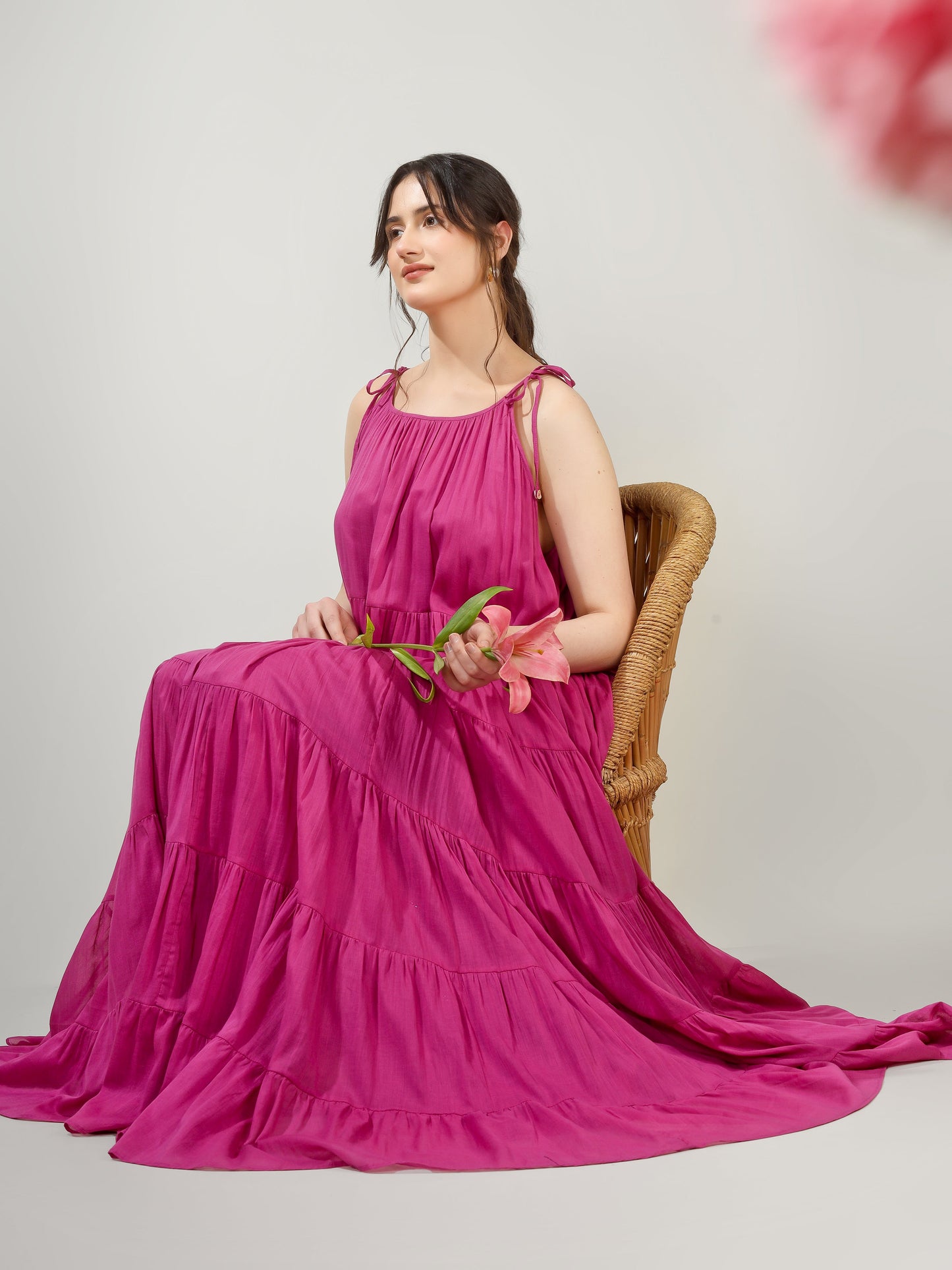 Raspberry Multi Tier Maxi Dress