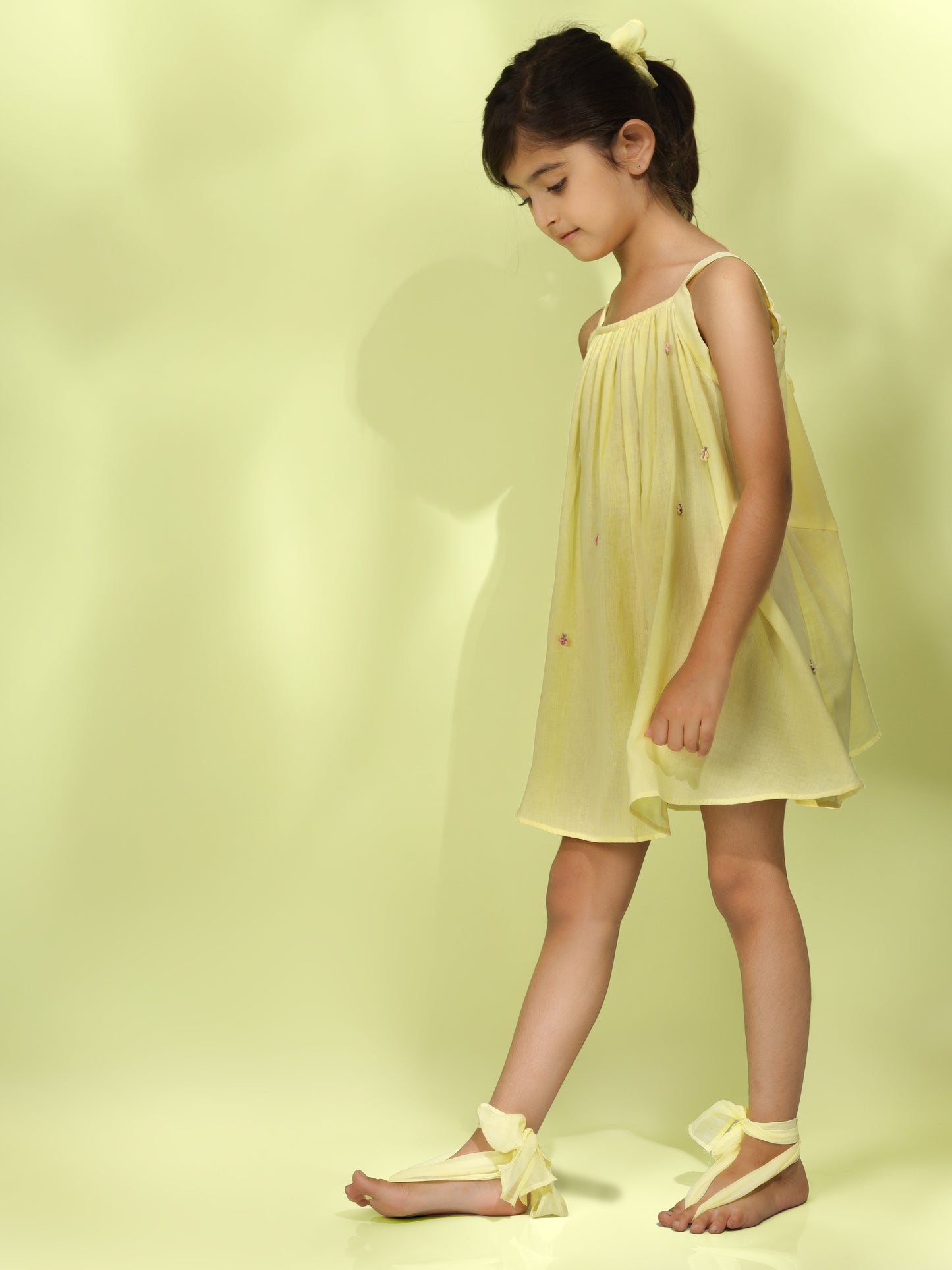 Jiyara - Yellow Butterfly Embroidered Back Adjustable Dress