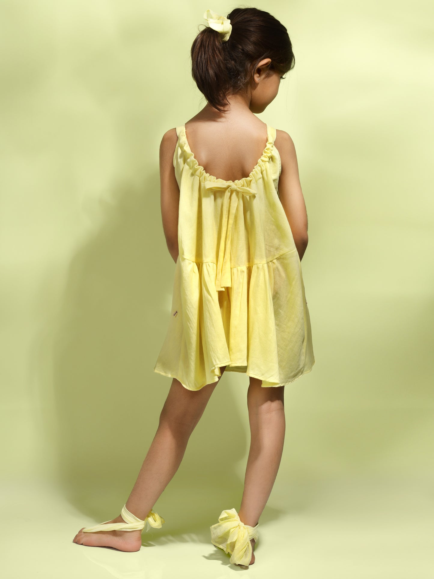 Jiyara - Yellow Butterfly Embroidered Back Adjustable Dress