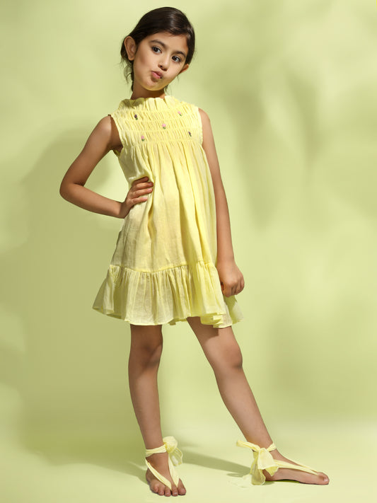 Jiyara - Bright Yellow Bobbin Elastic Dress