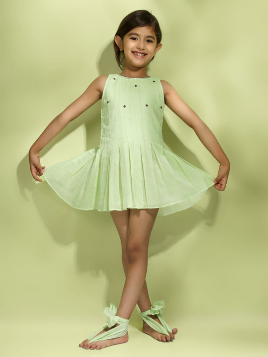 Jiyara - Lime Green Box Pleated Dress