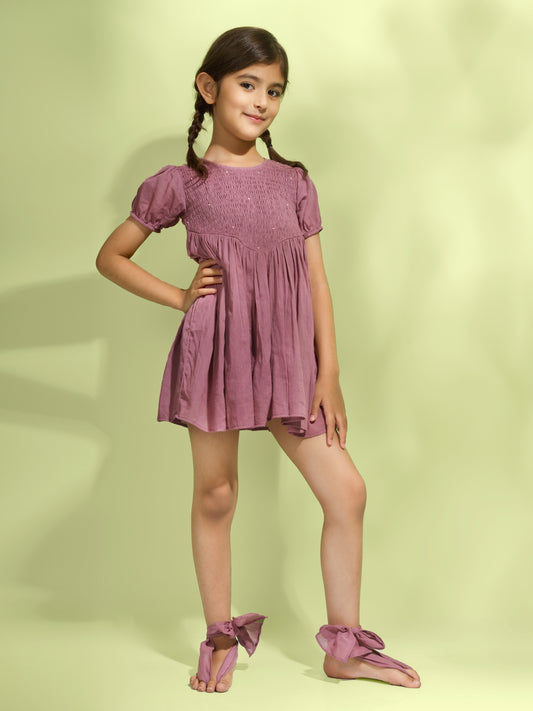 Jiyara - Grape Wine Bobbin Elastic Back Keyhole Dress