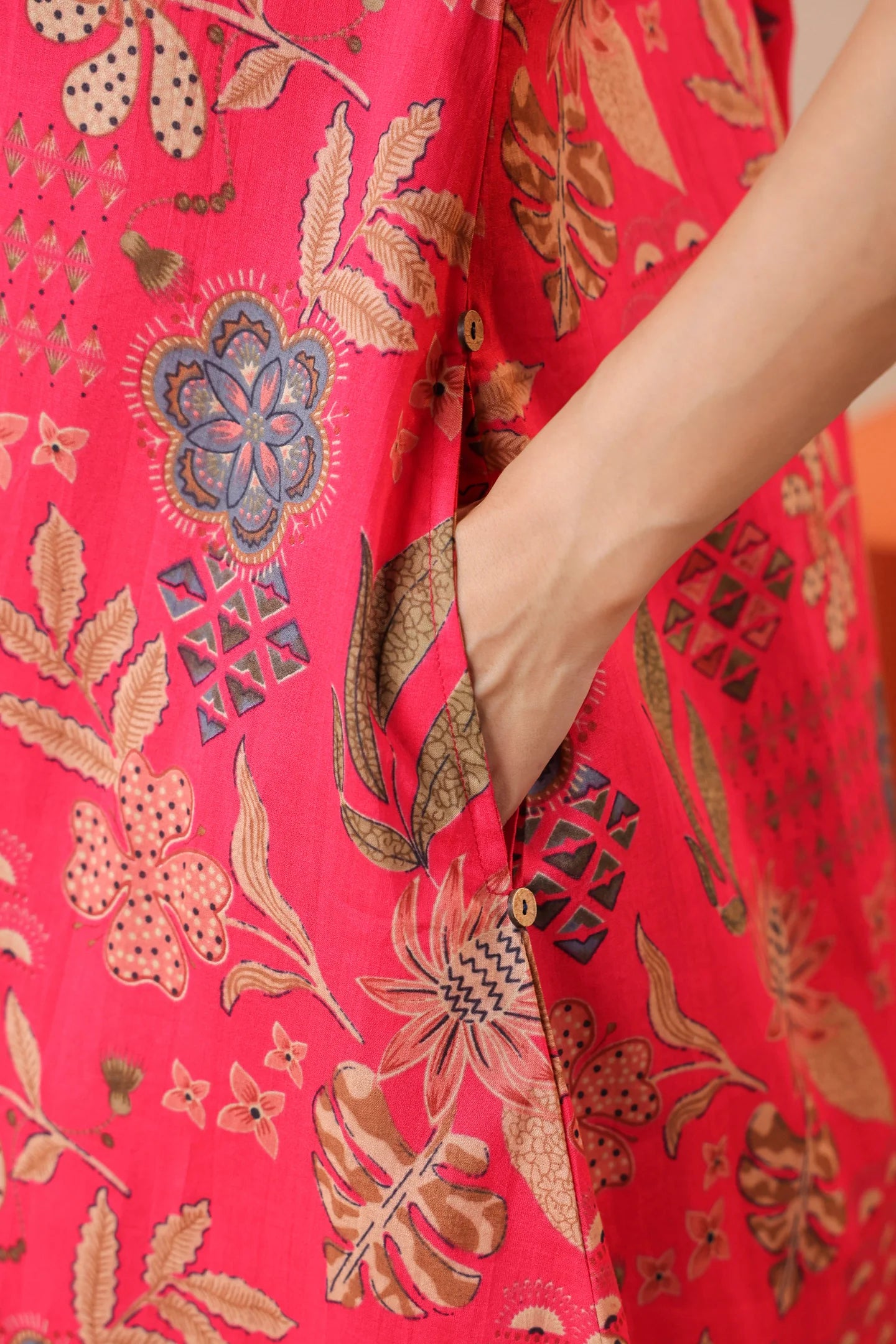 Pink Printed Sleeveless Cotton Kurta & Pants Set