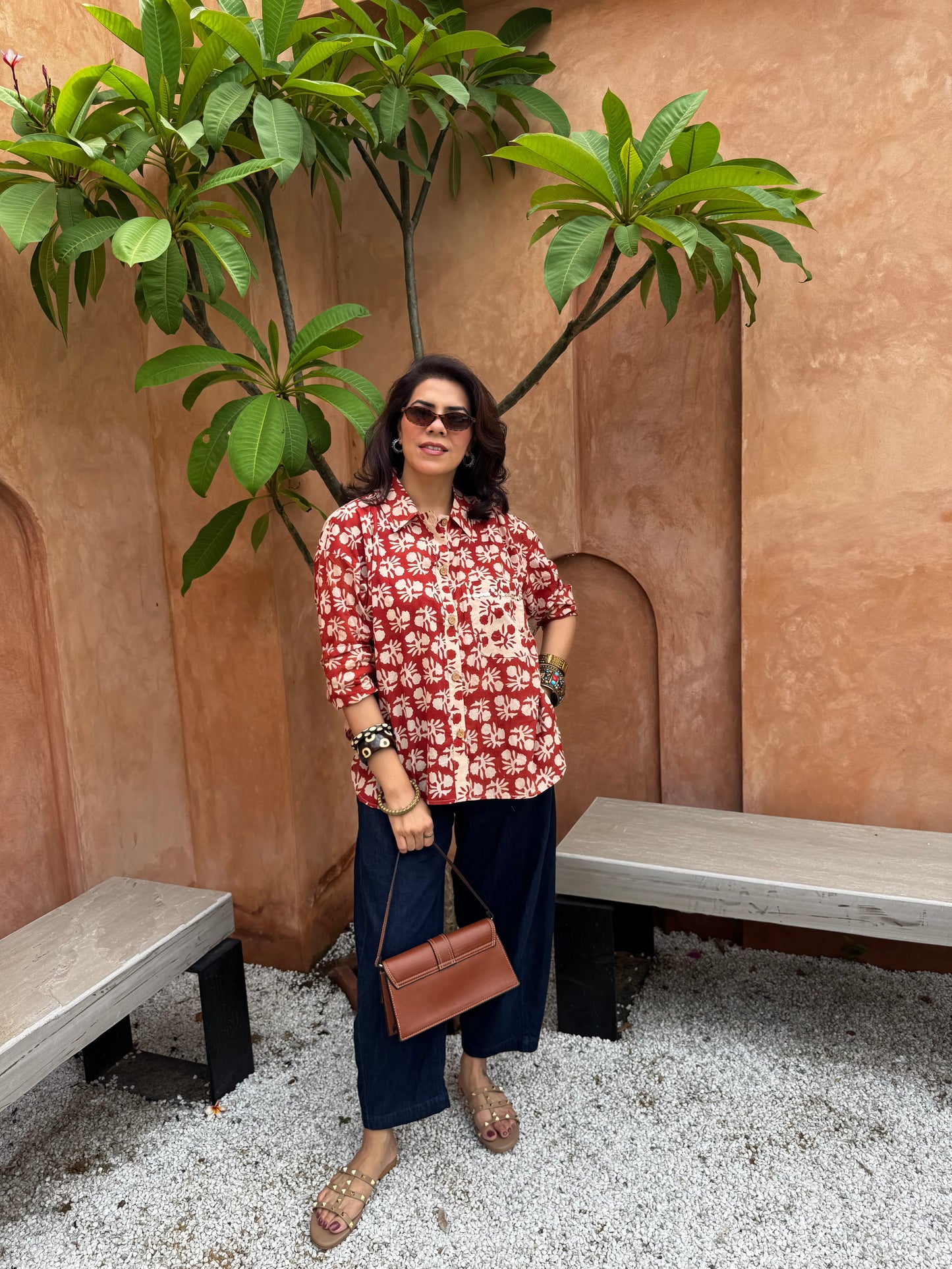 Maroon Bagru Printed Handblock Cotton Shirt