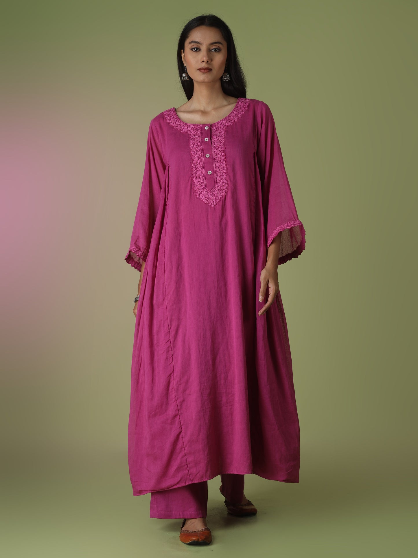 Raspberry Side Gather Anarkali Suit Set