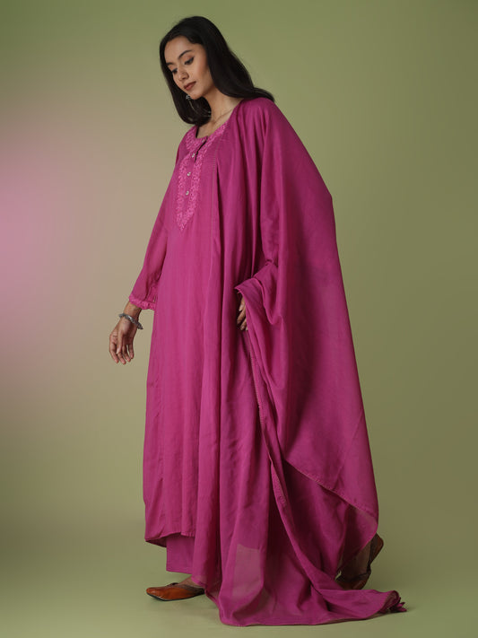 Raspberry Side Gather Anarkali Suit Set