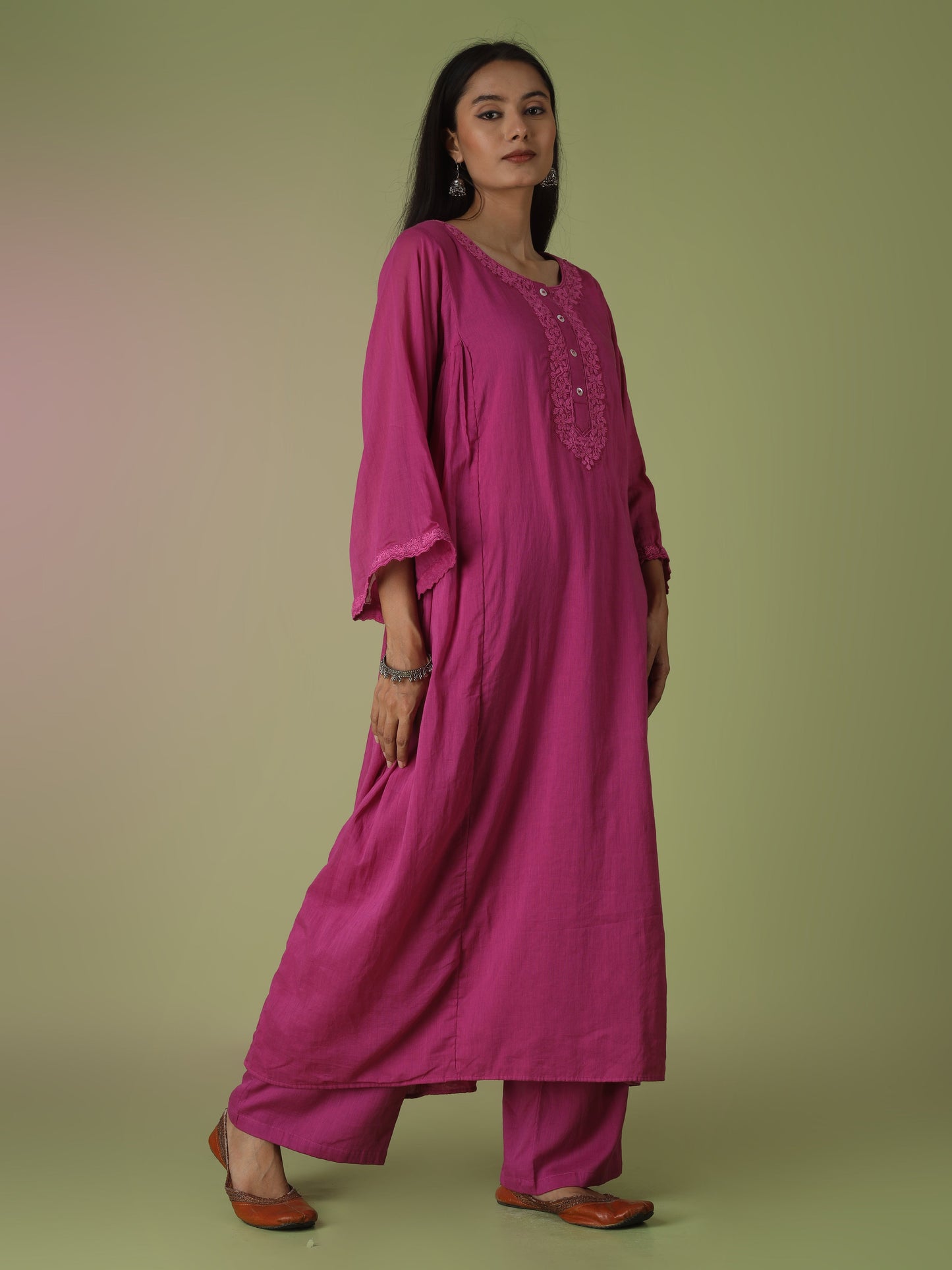 Raspberry Side Gather Anarkali Suit Set