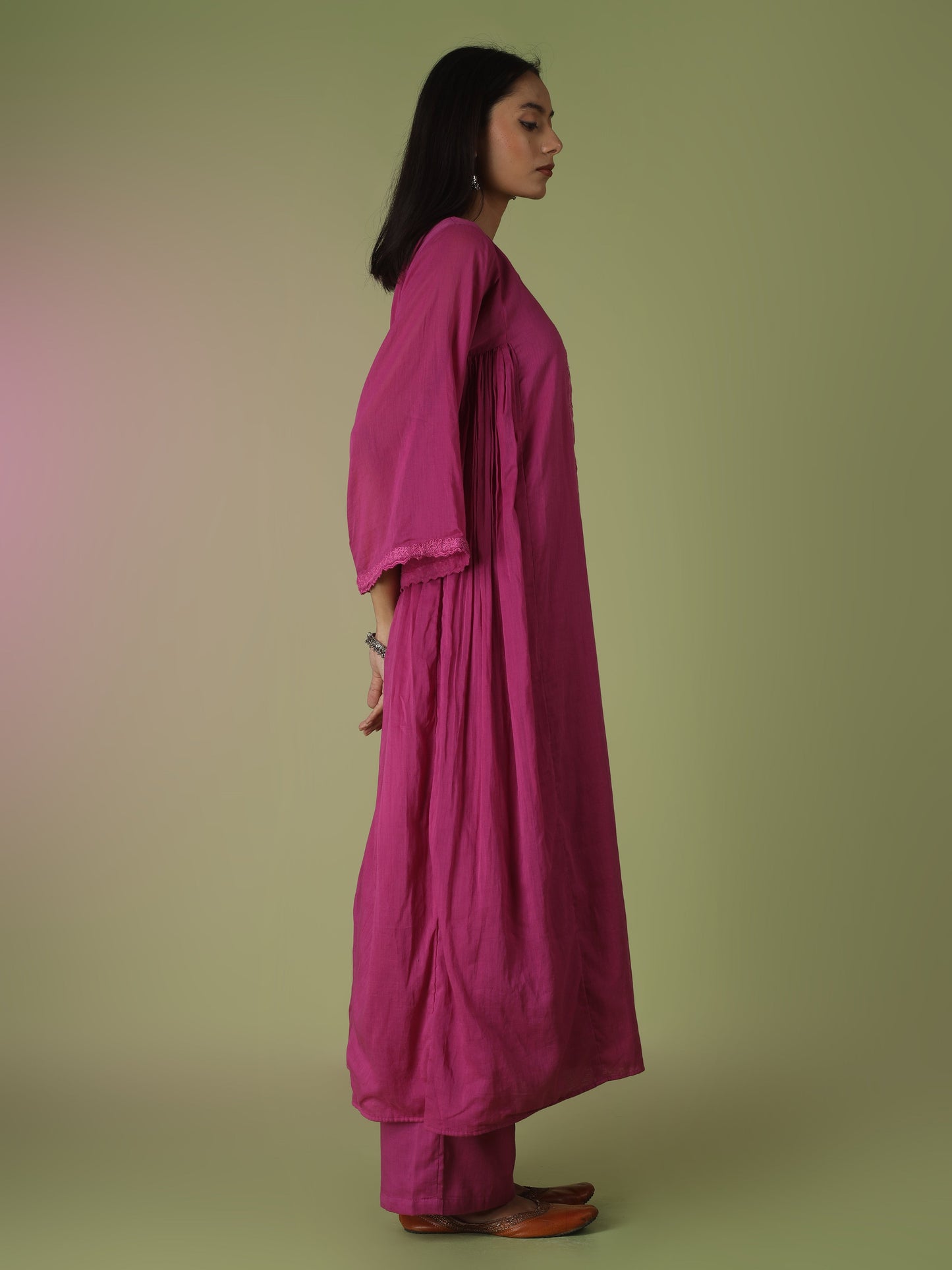 Raspberry Side Gather Anarkali Suit Set