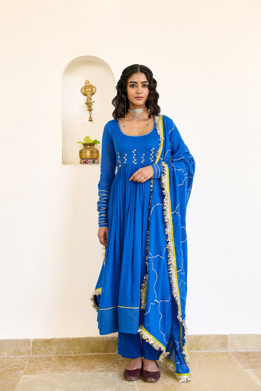 Round Neck Anarkali - Neer Blue