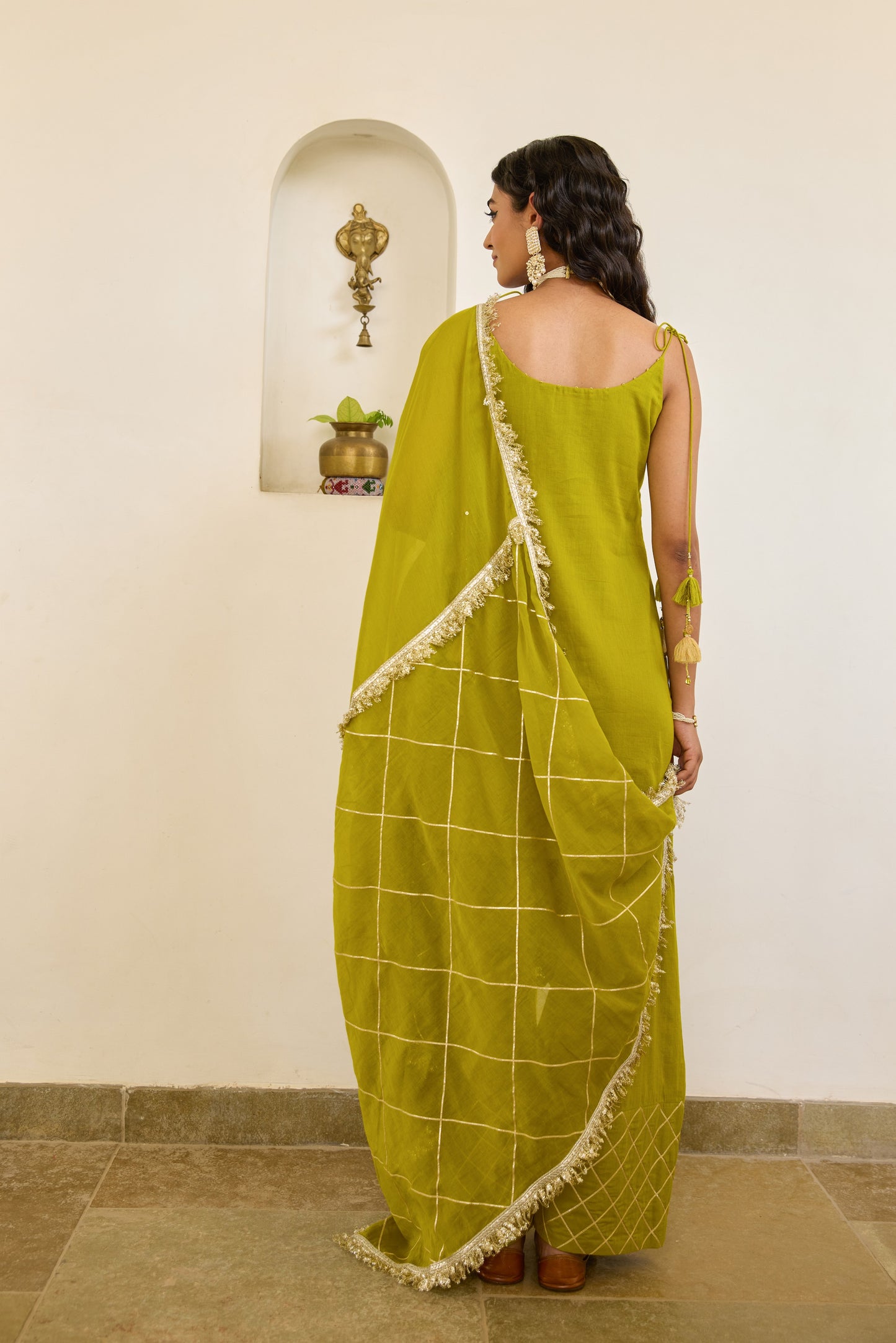 Strappy Kurta with Farshi Shalwar - Mehndi Green