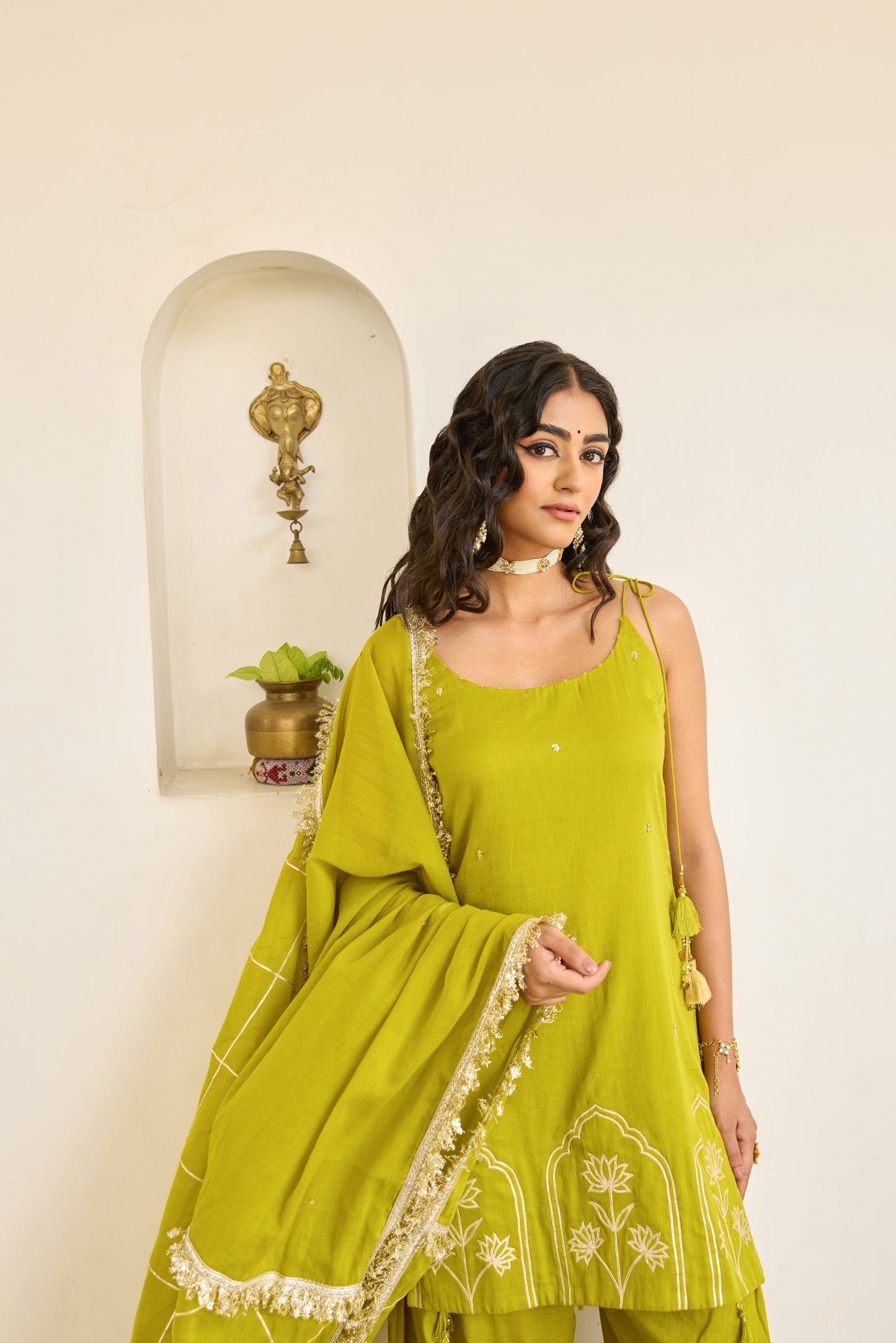 Strappy Kurta with Farshi Shalwar - Mehndi Green