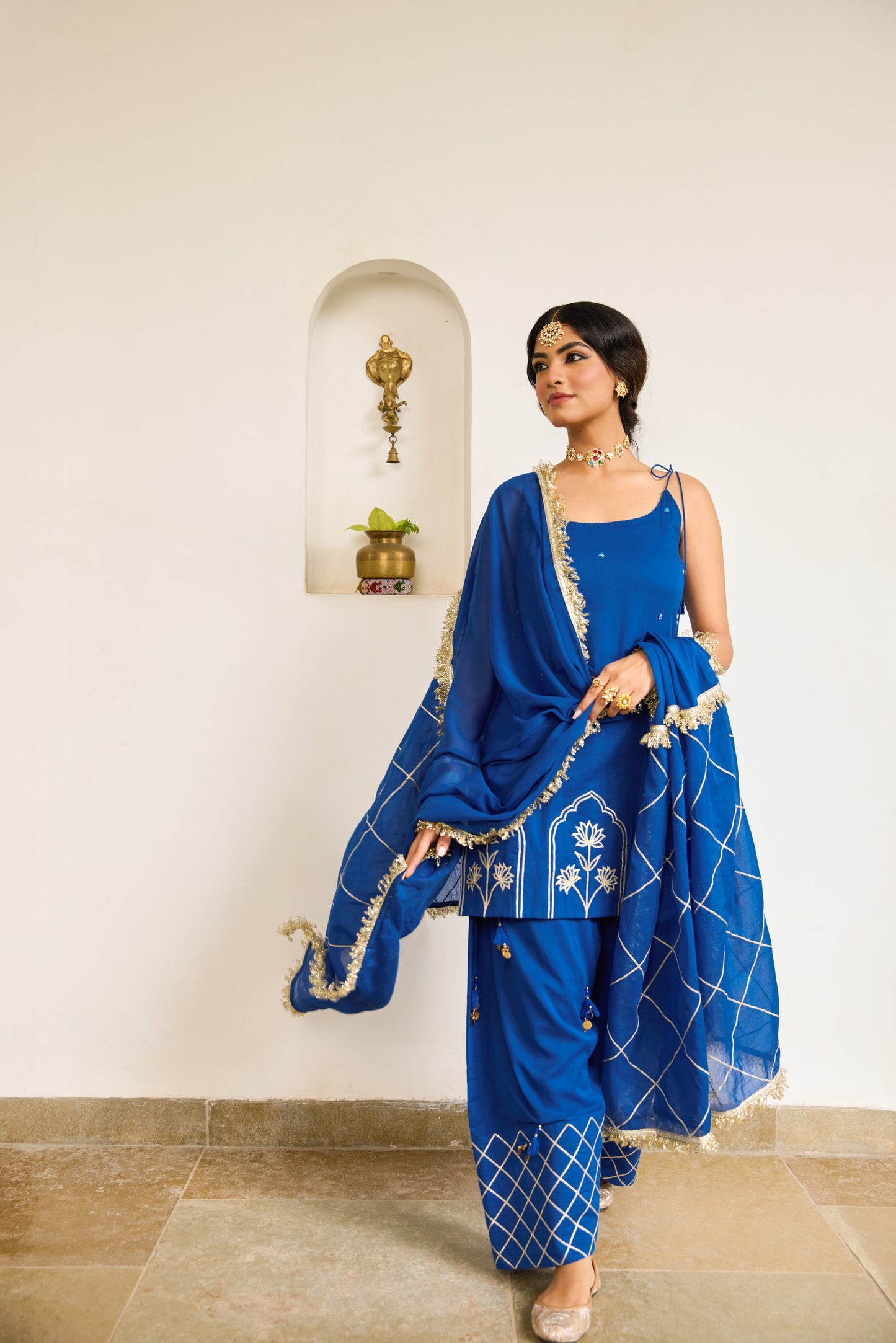 Strappy Kurta with Farshi Shalwar - Neer Blue
