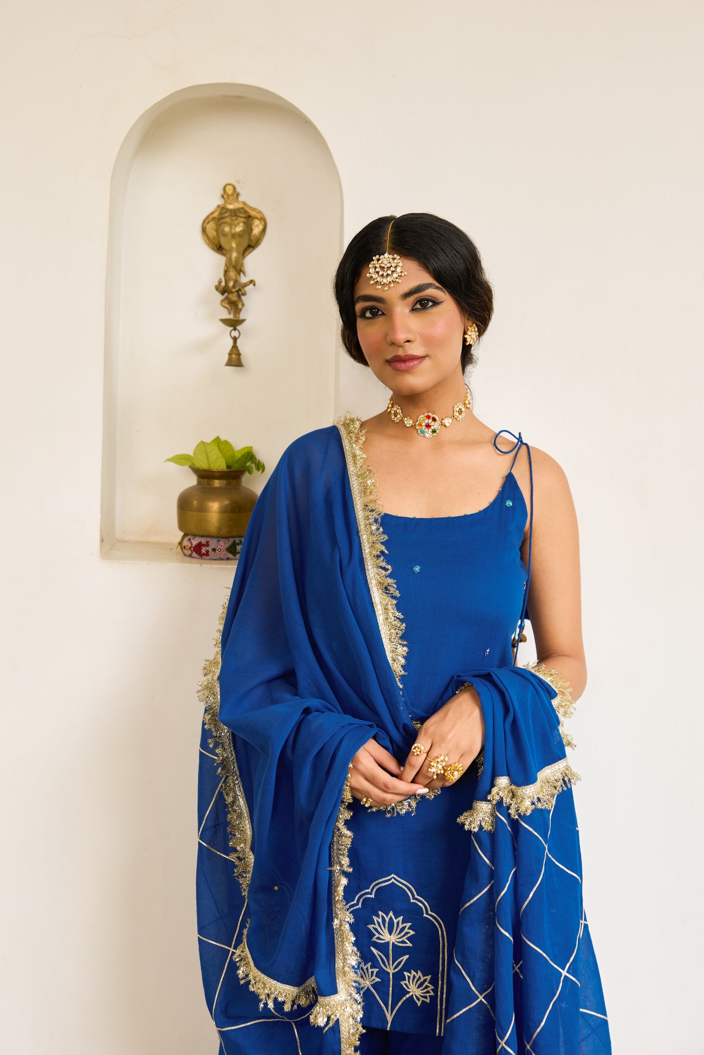 Strappy Kurta with Farshi Shalwar - Neer Blue