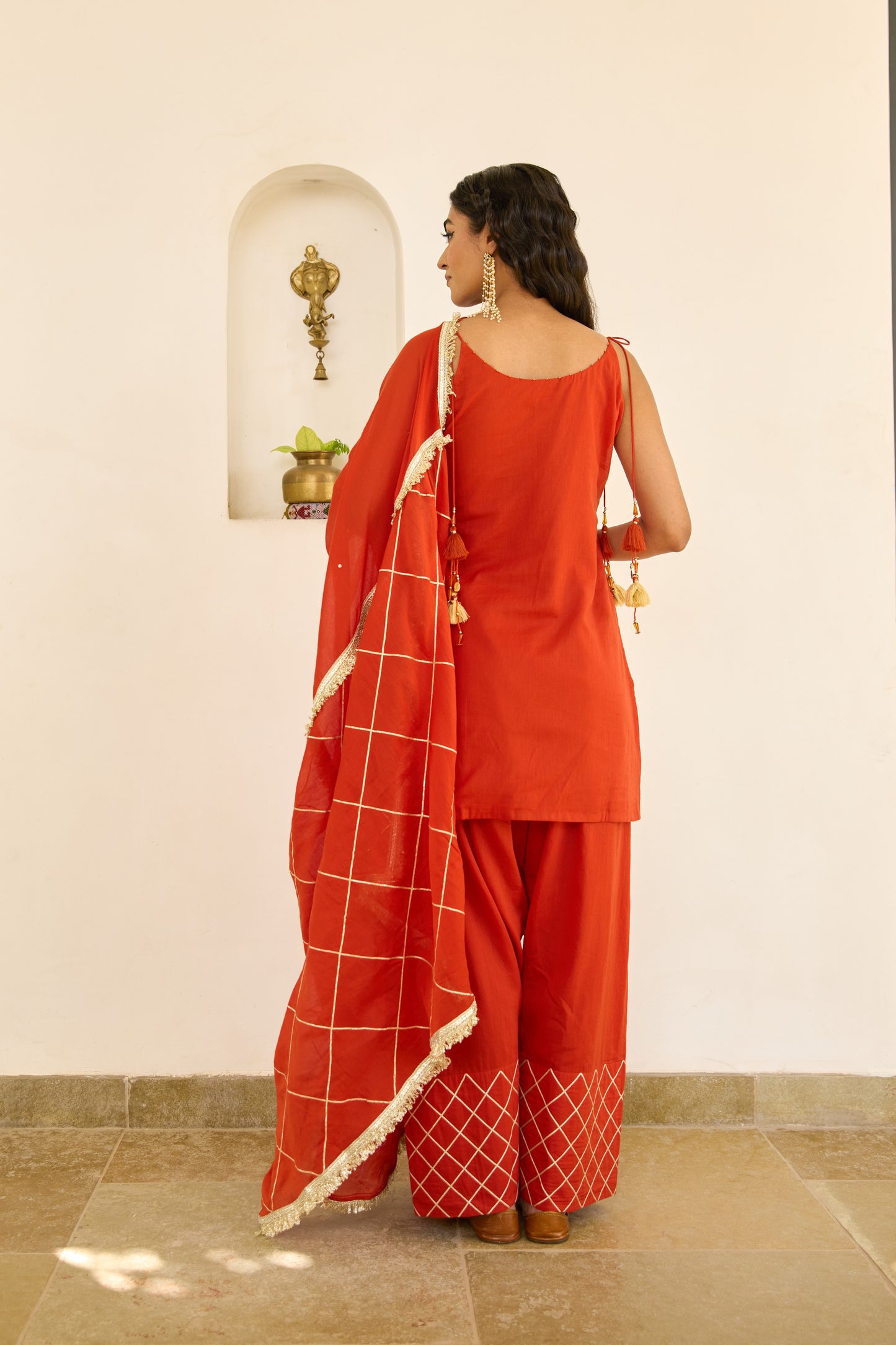 Strappy Kurta with Farshi Shalwar - Kesar Orange