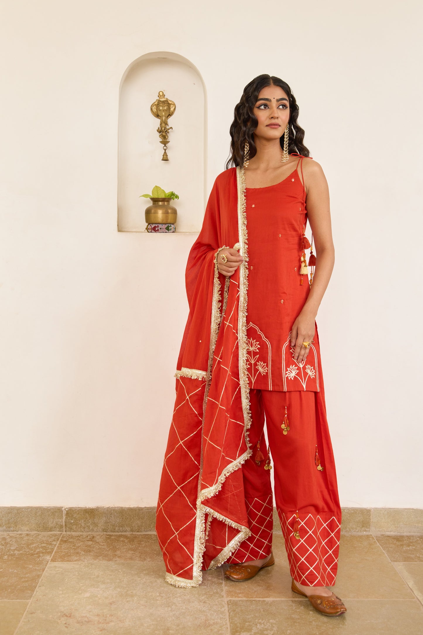 Strappy Kurta with Farshi Shalwar - Kesar Orange