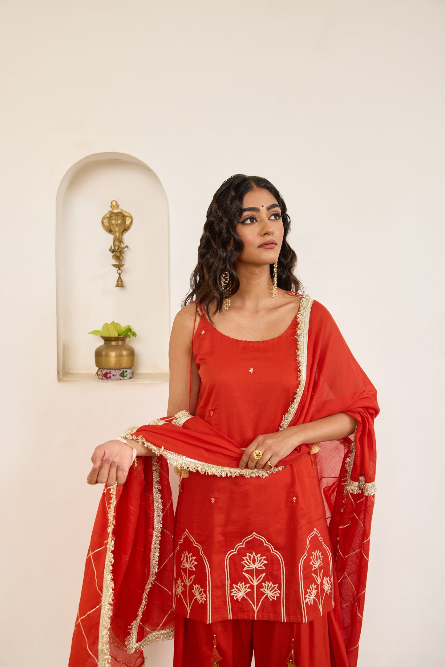 Strappy Kurta with Farshi Shalwar - Kesar Orange