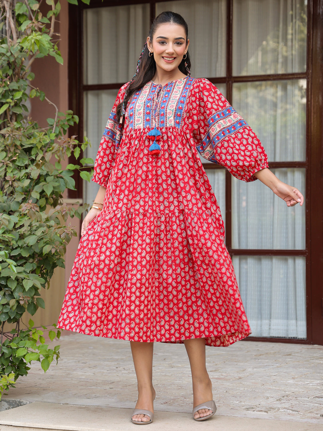 Red Hand Block Dress