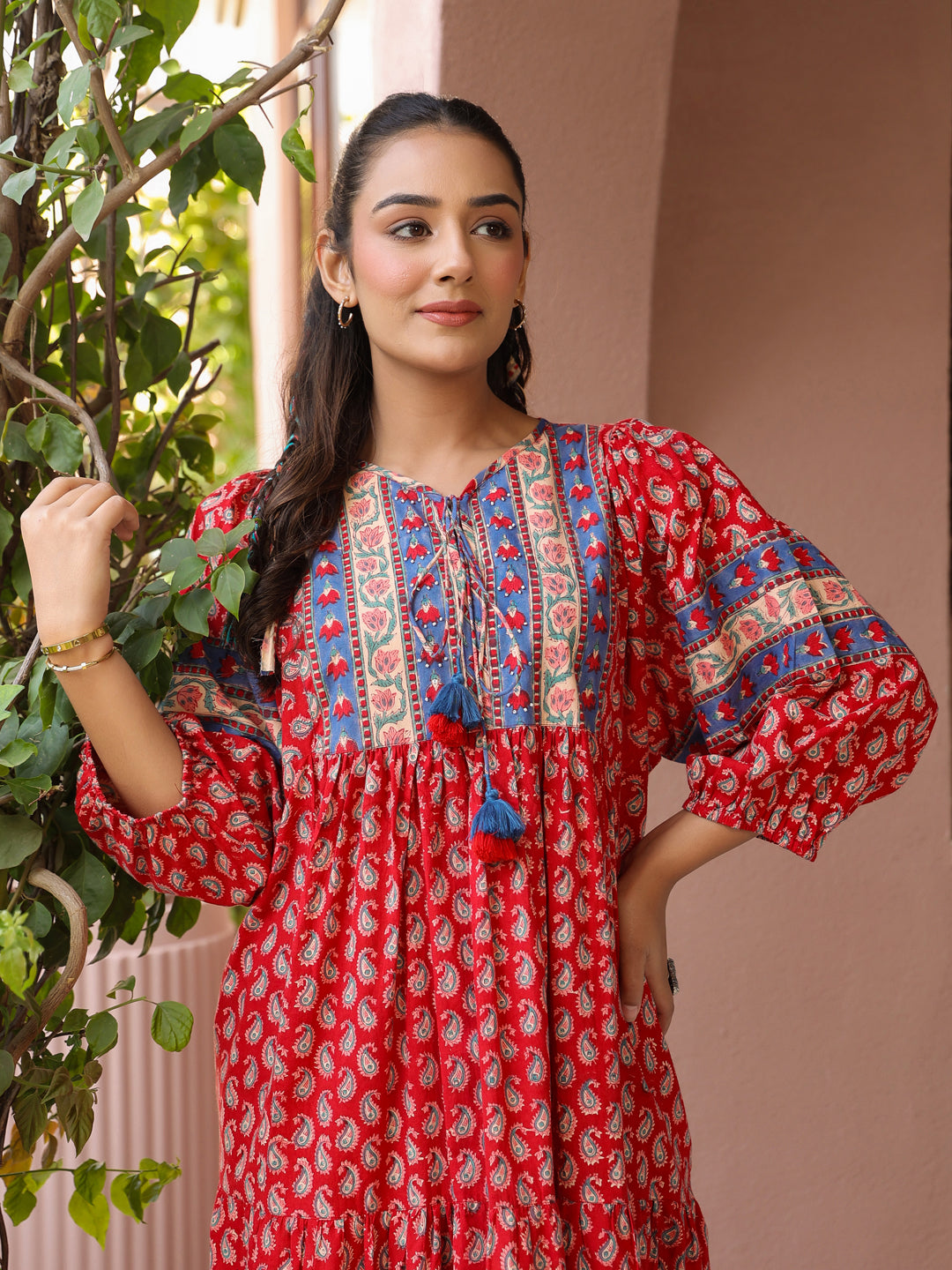 Red Hand Block Dress