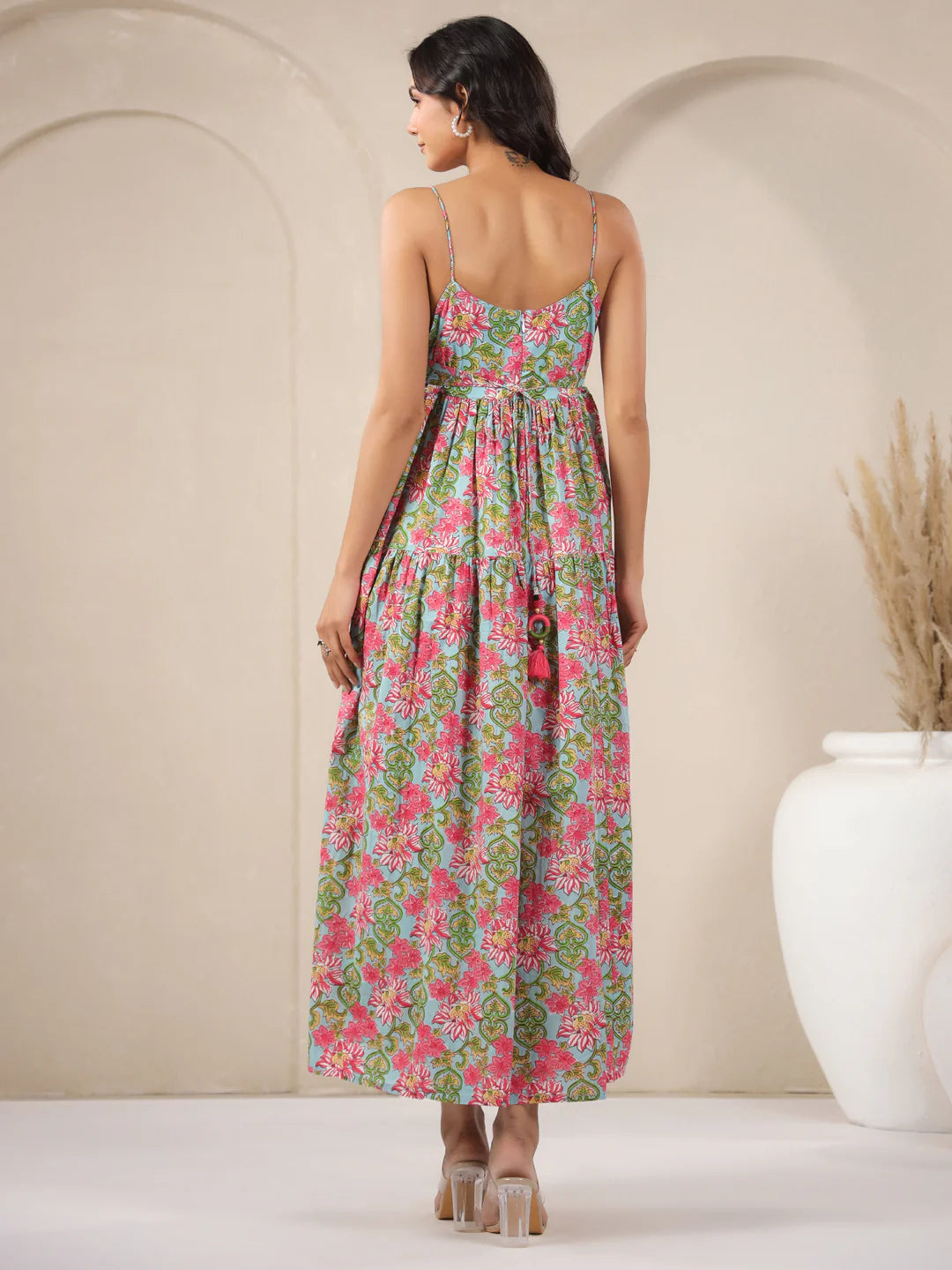Ice-blue Beach Printed Cotton Dress
