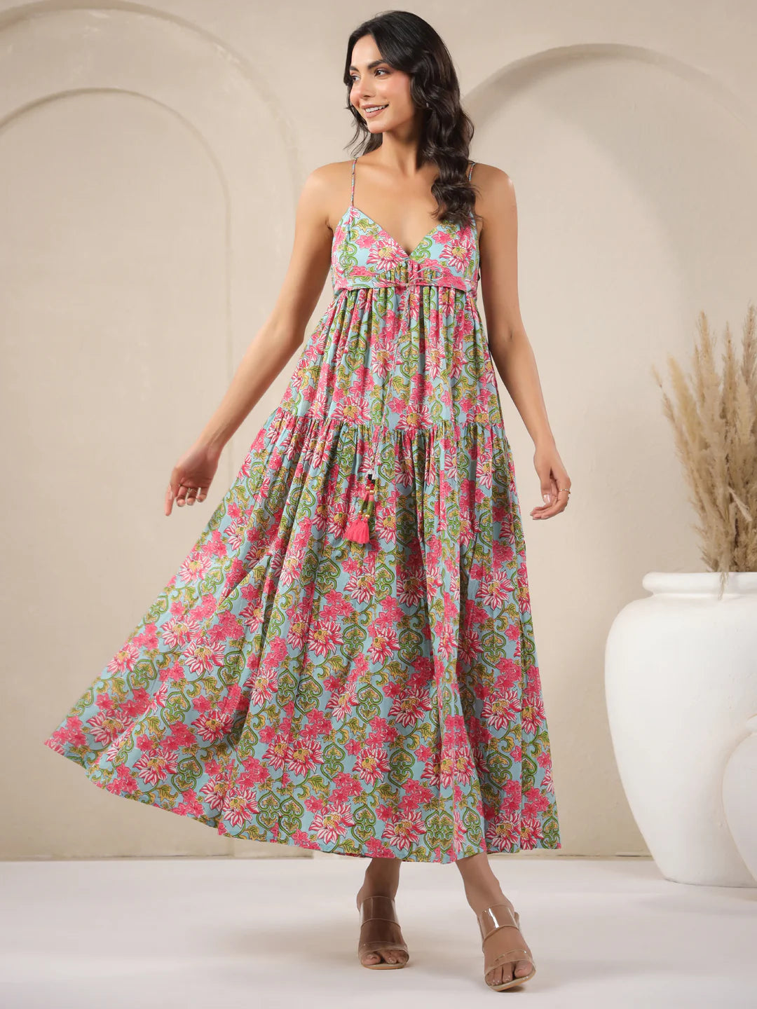 Ice-blue Beach Printed Cotton Dress