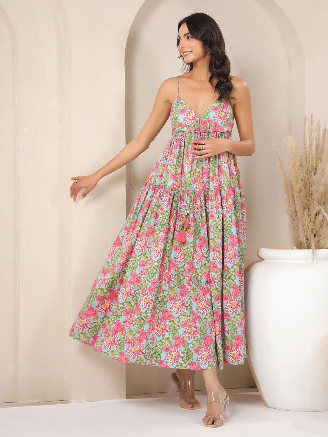Ice-blue Beach Printed Cotton Dress