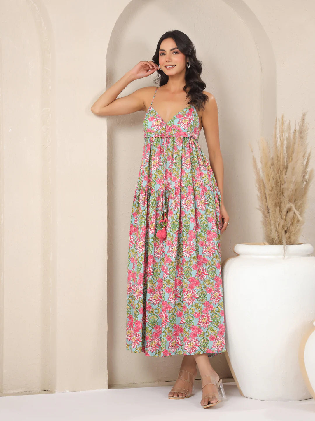 Ice-blue Beach Printed Cotton Dress