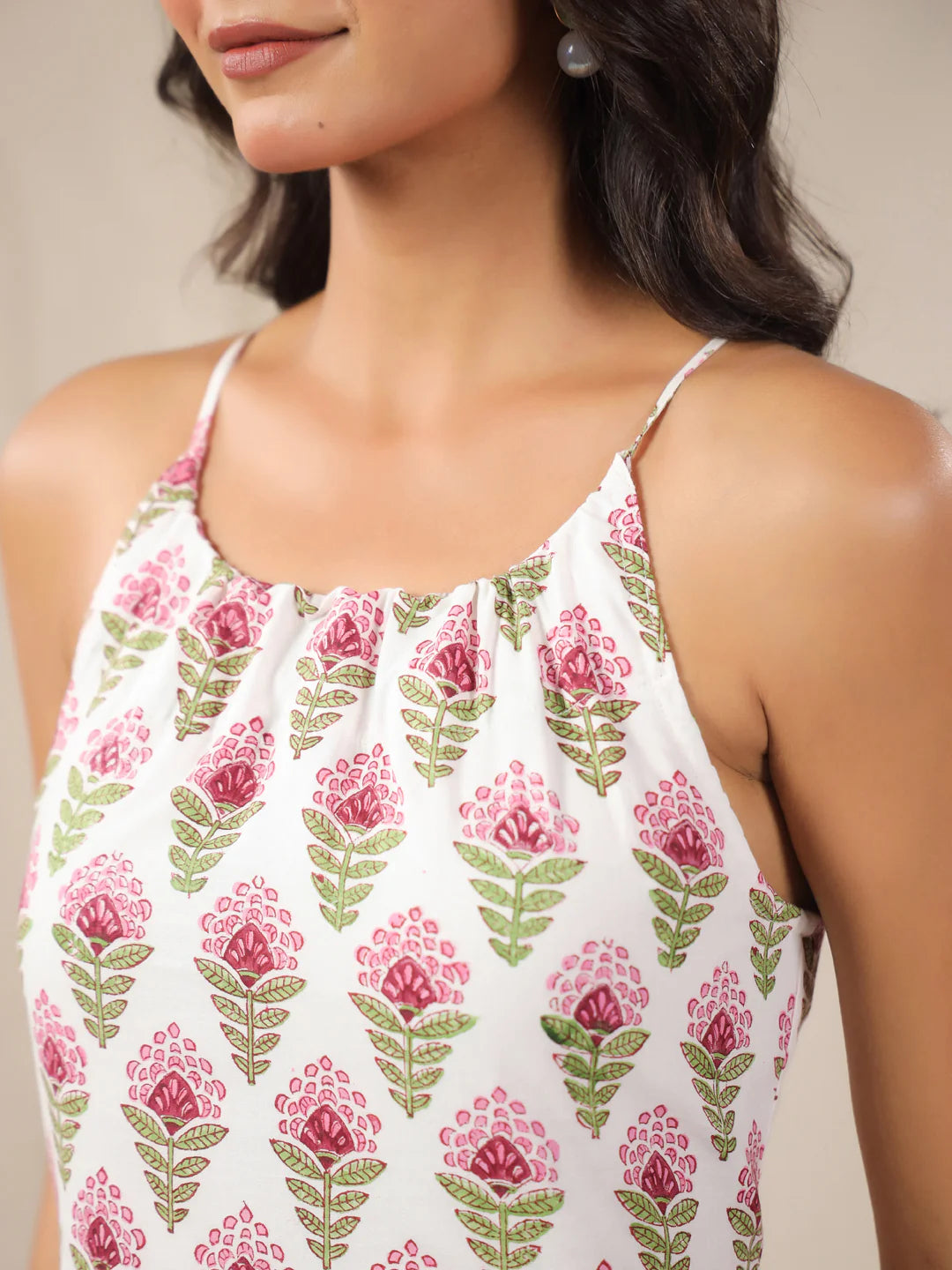 White Booti Handblock Printed Cotton Maxi Dress