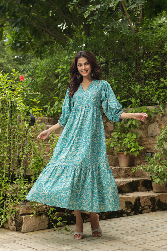 Sea Green Printed Zip Dress